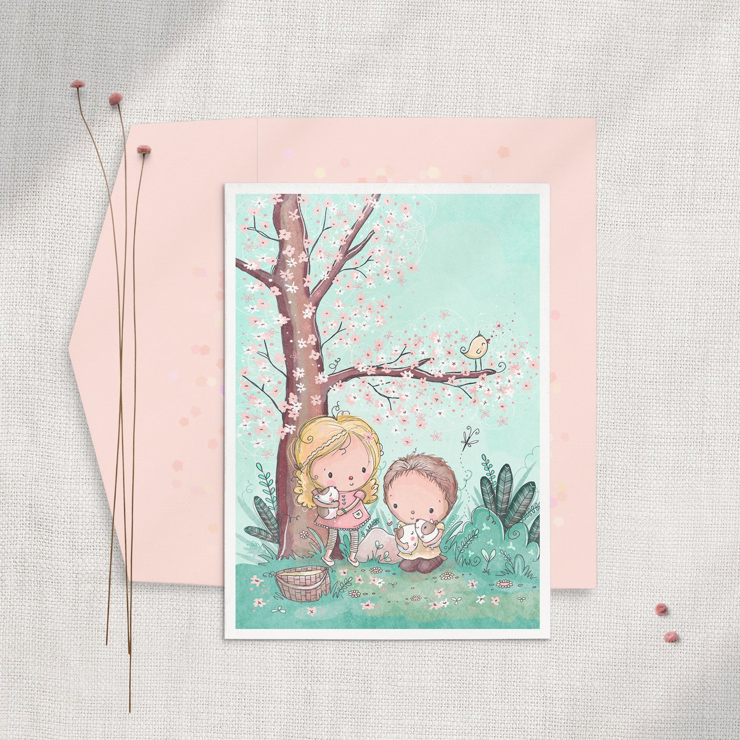 Guinea Pig Blossoms 5x7 Greeting Card