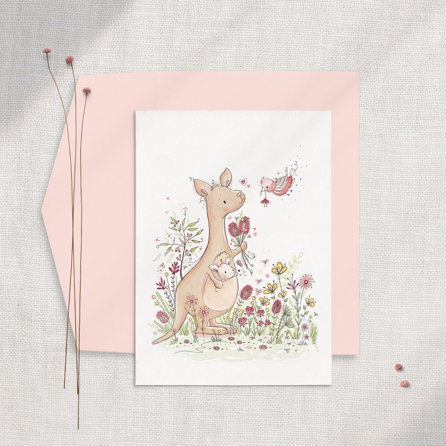 Kangaroo & Galah 5x7 Greeting Card