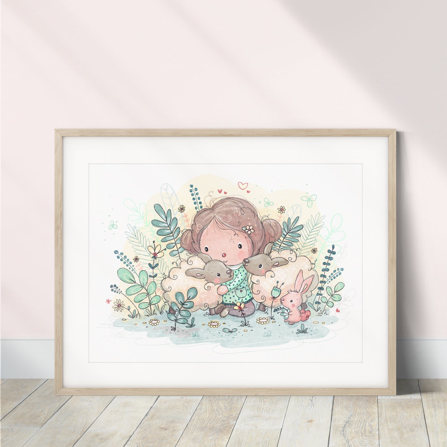 'Lamb Cuddle' Children's Wall Art Print