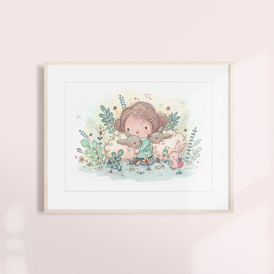 'Lamb Cuddle' Children's Wall Art Print