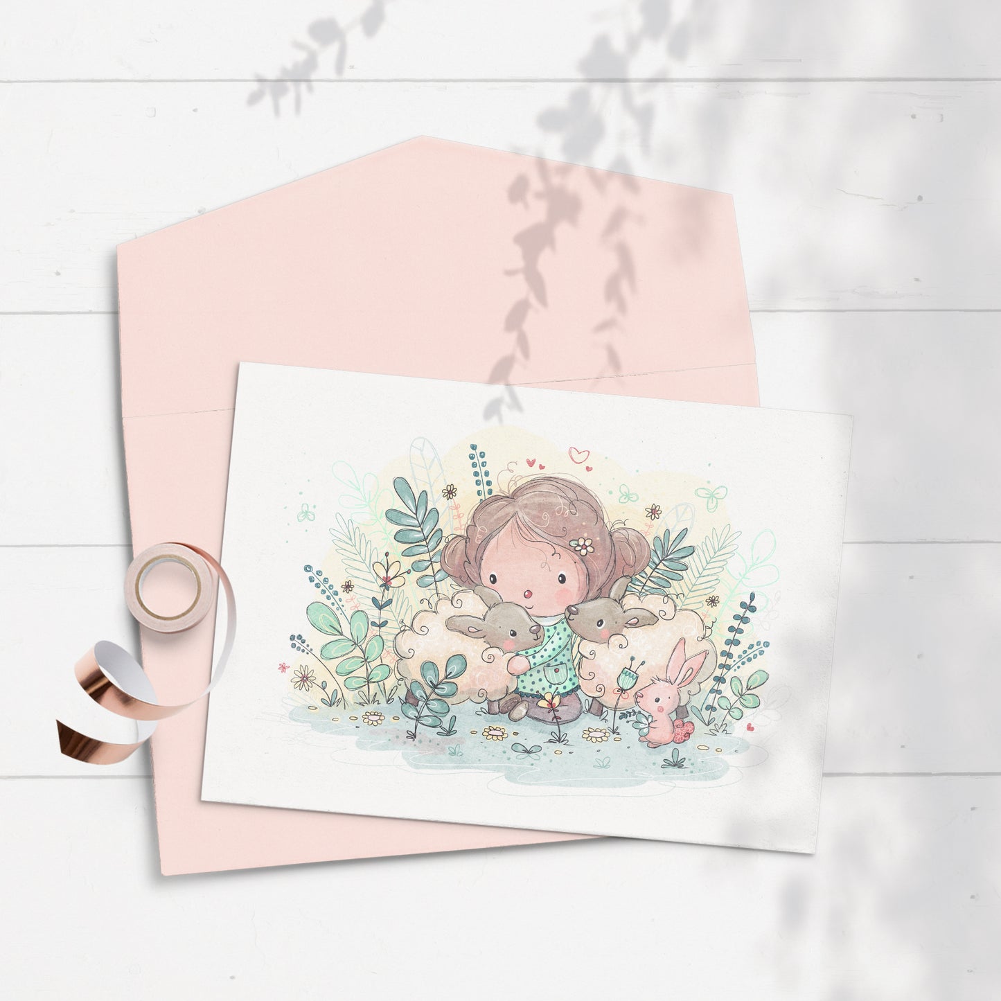 Lamb Cuddle 5x7 Greeting Card