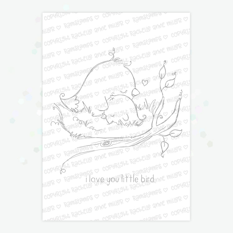 'Mother and Baby Bird' Digital Stamp