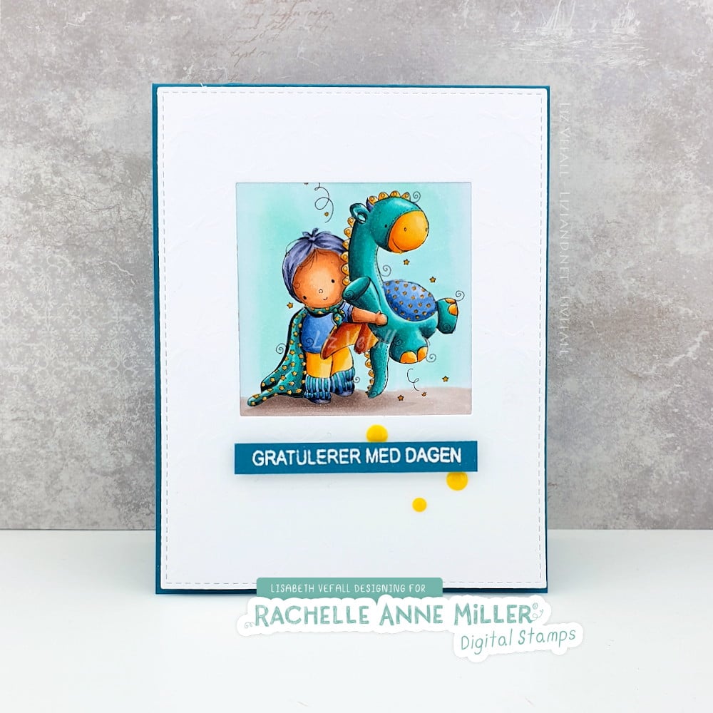 'Boy & Stuffed Dragon' Digital Stamp