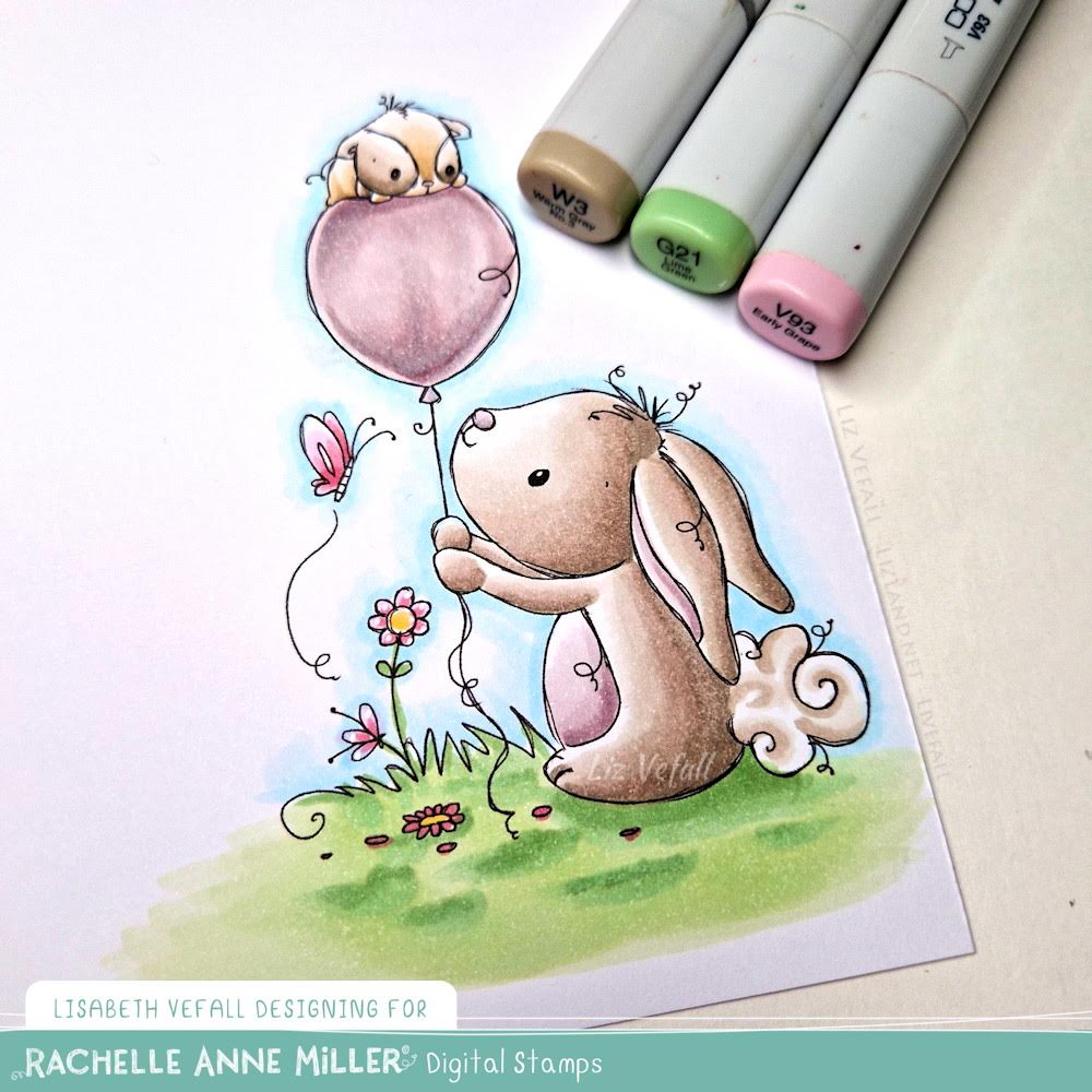 'Bunny & Guinea: Balloon' Digital Stamp