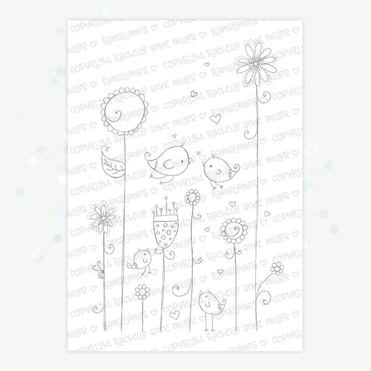 'Flower Love Birds' Digital Stamp