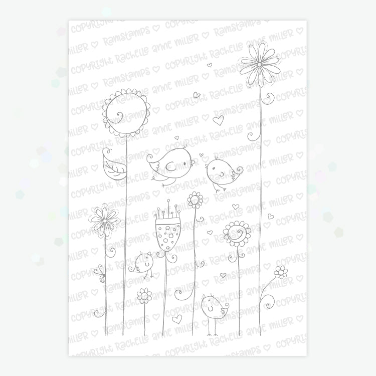 'Flower Love Birds' Digital Stamp