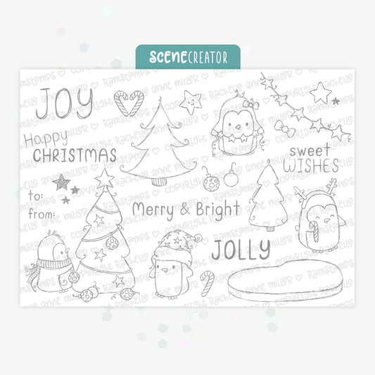 'Christmas Penguins'  Scene Creator Digital Stamp