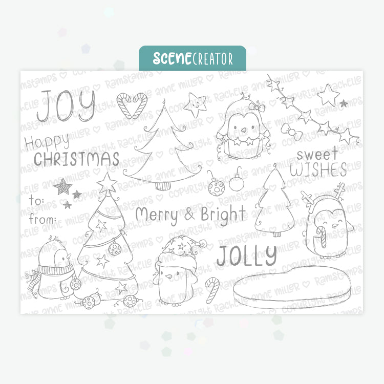 'Christmas Penguins' Scene Creator Digital Stamp