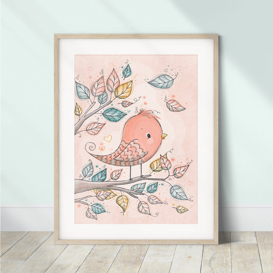 'Pretty Bird' Children's Wall Art Print