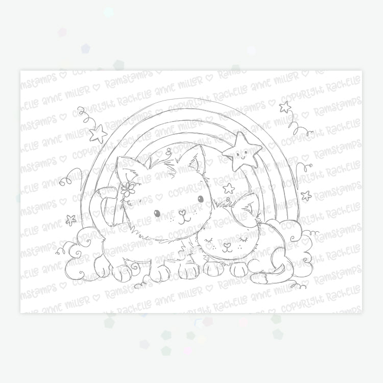 'Rainbow Cats' Digital Stamp