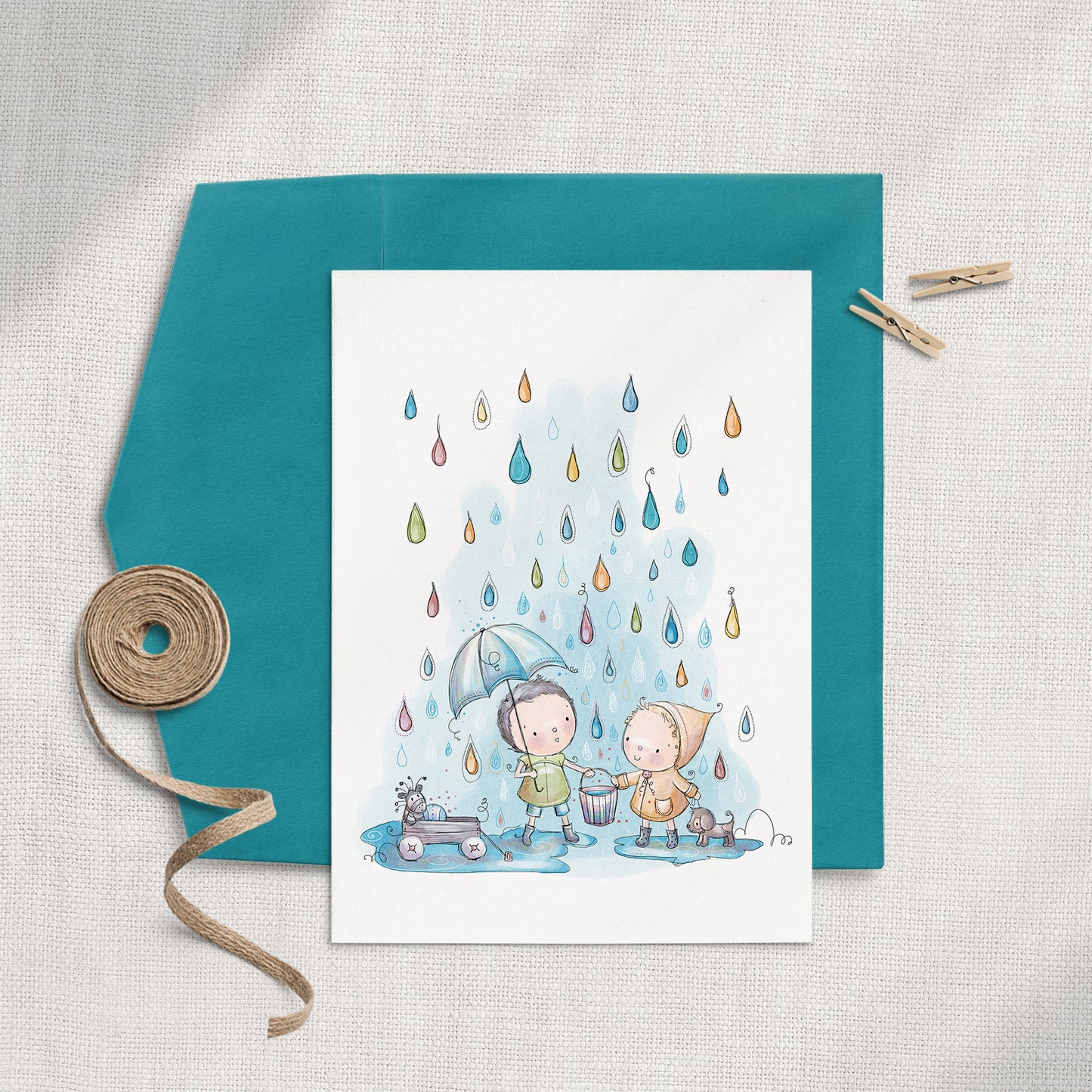 Rainbow Rain Drops 5x7 Greeting Card