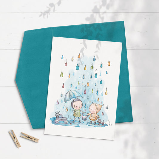 Rainbow Rain Drops 5x7 Greeting Card