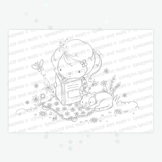 'Reading in the Garden' Digital Stamp