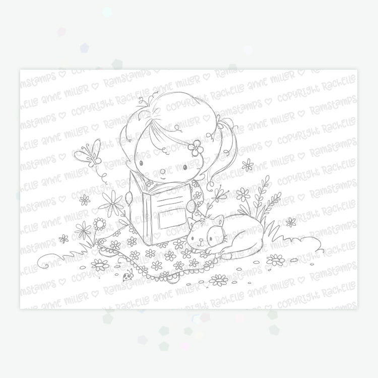 'Reading in the Garden' Digital Stamp