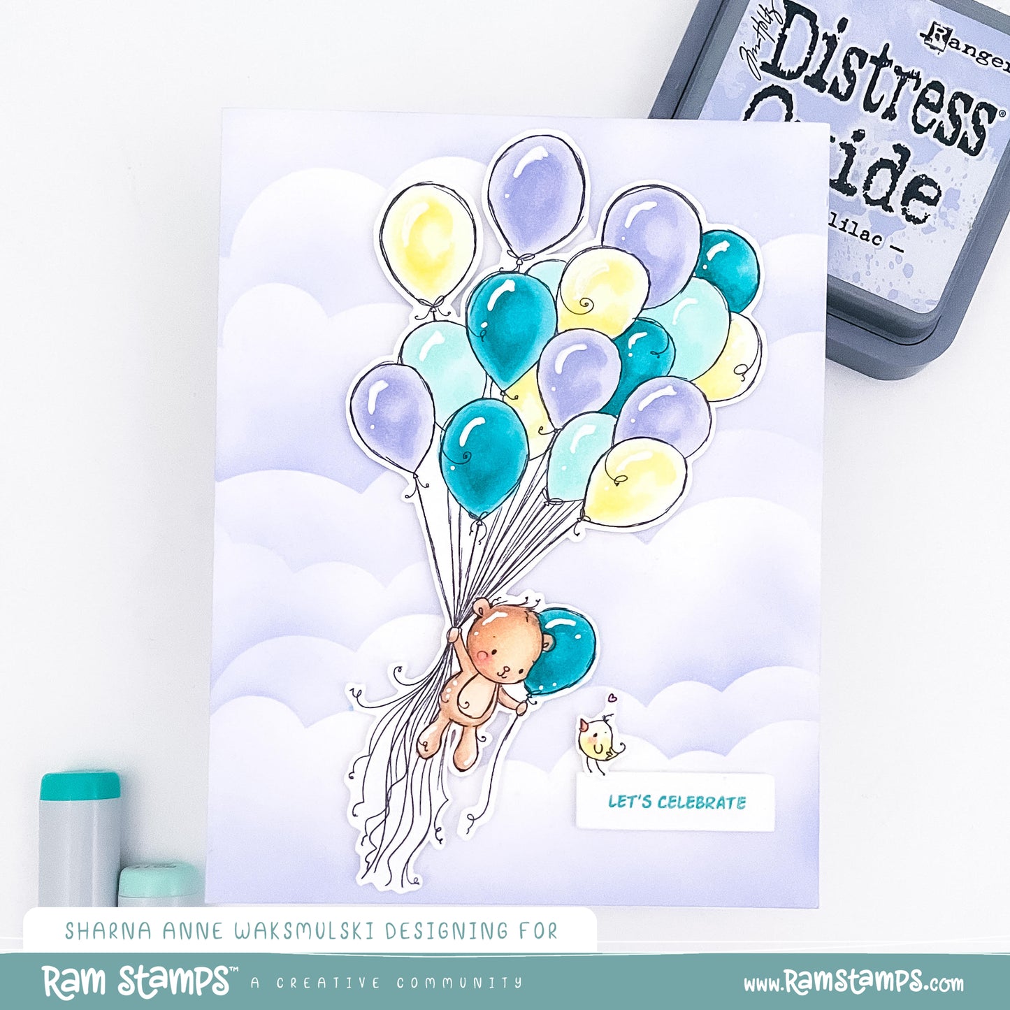 'Teddy's Balloons' Digital Stamp