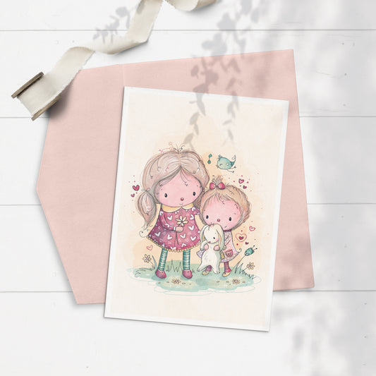 Little Sisters 5x7 Greeting Card