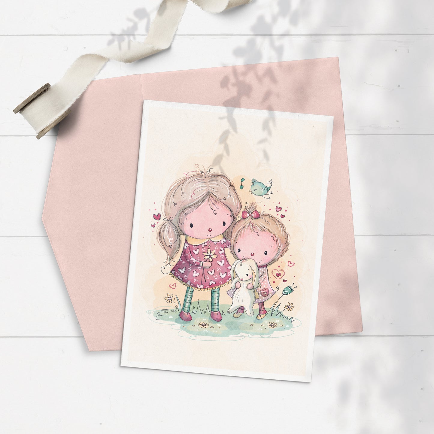 Little Sisters 5x7 Greeting Card