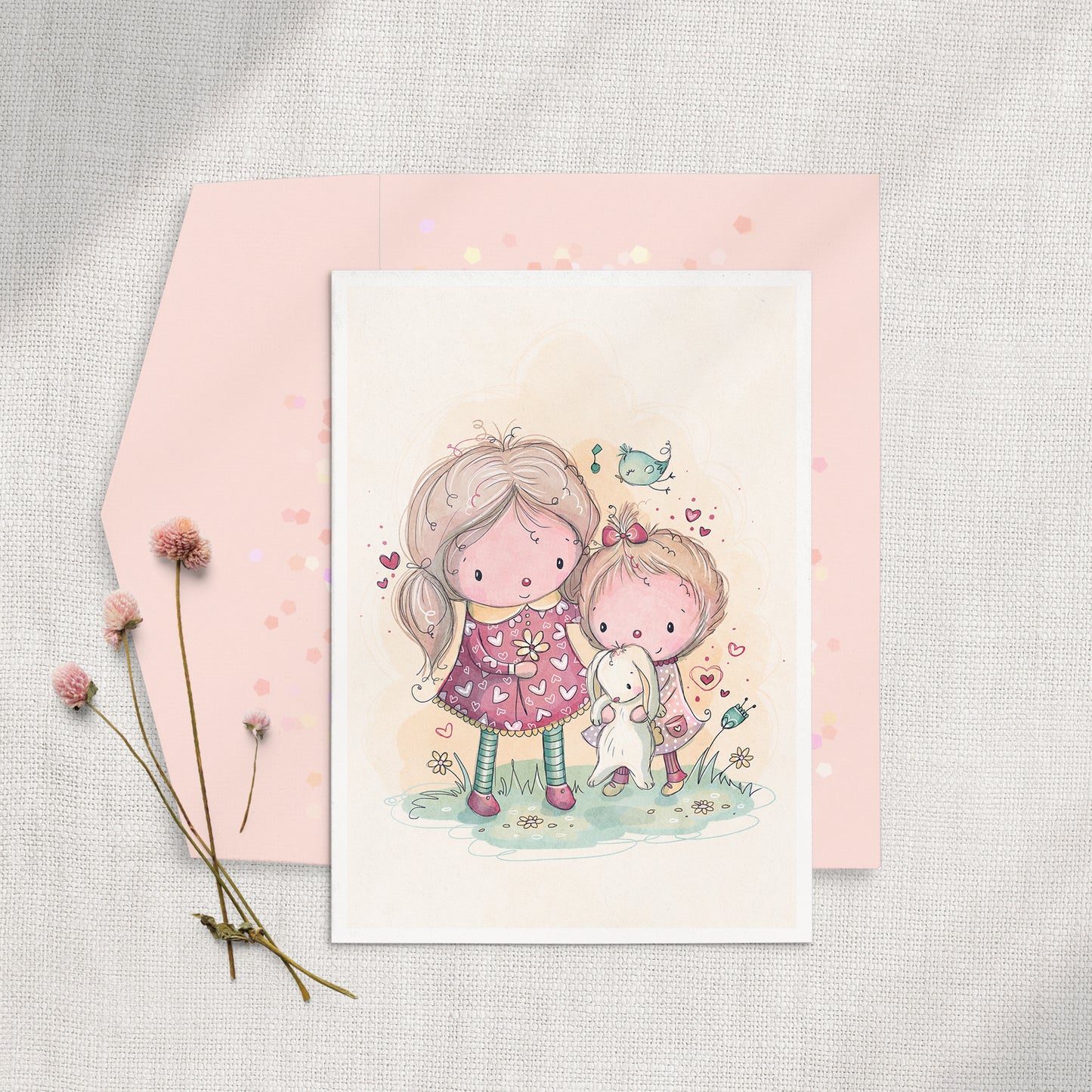 Little Sisters 5x7 Greeting Card