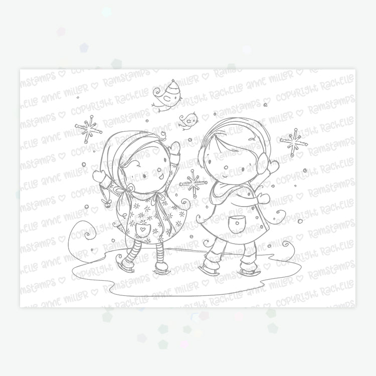 'Ice Skating' Christmas Digital Stamp