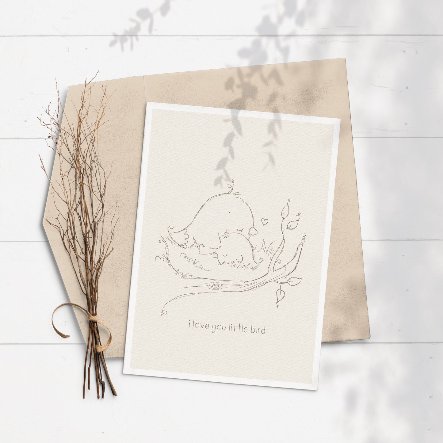 Baby Bird Sketch 5x7 Greeting Card
