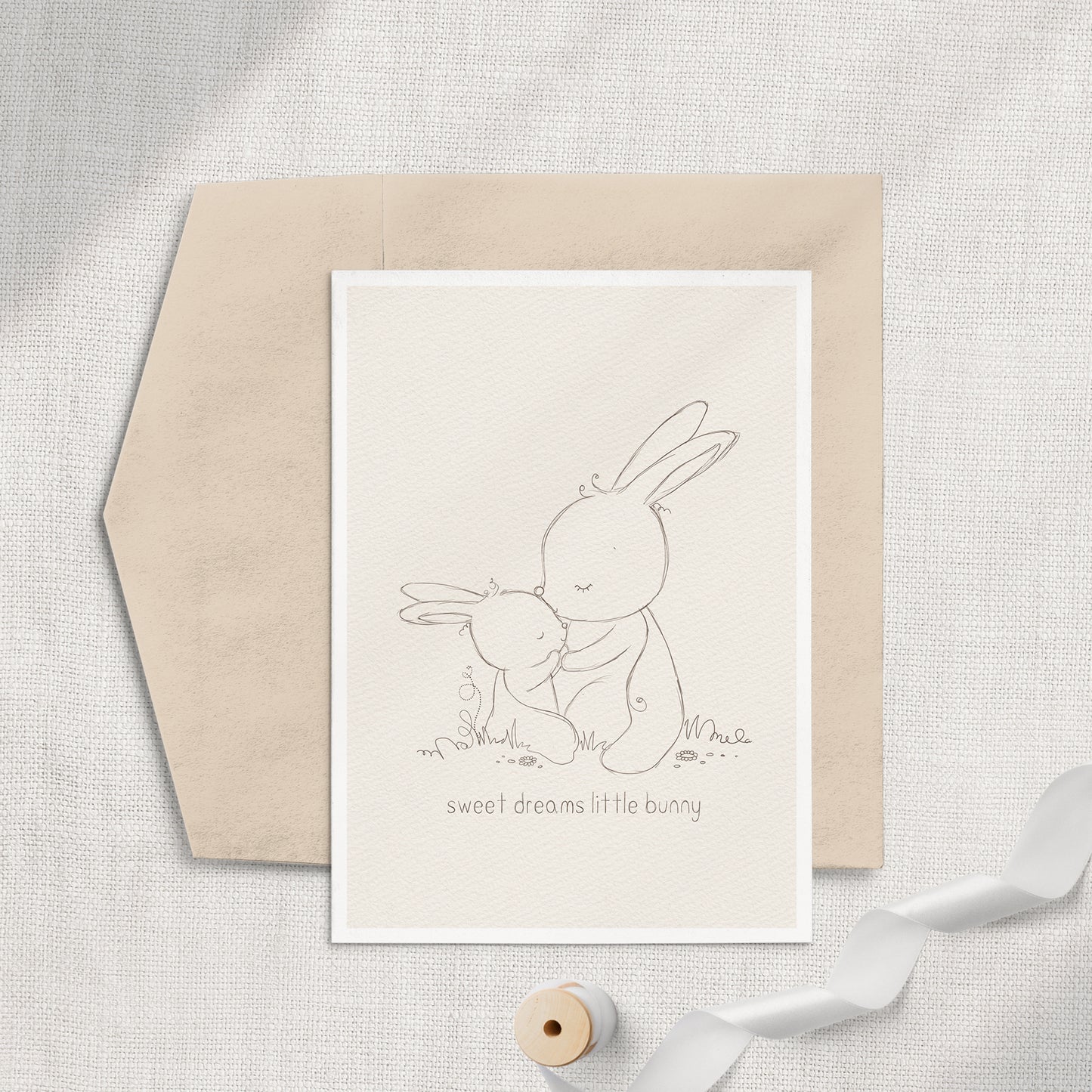 Baby Bunny Sketch 5x7 Greeting Card
