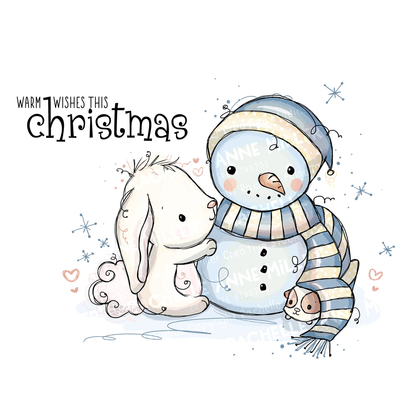 'Bunny & Guinea: Snowman' Digital Stamp