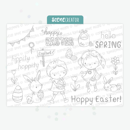 'Hoppy Easter' Scene Creator Digital Stamp