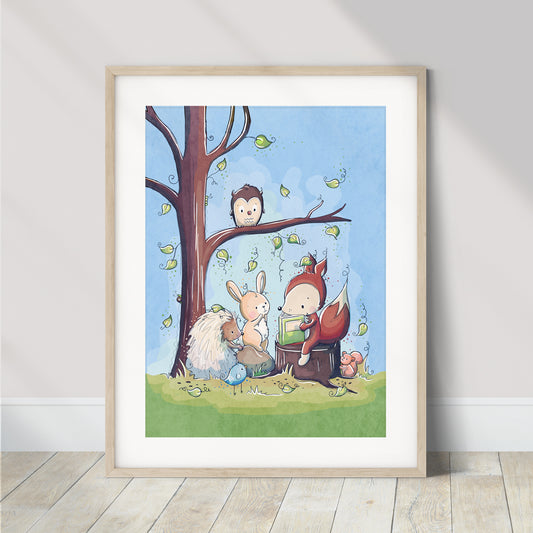 'Woodland Animal Storytime' Children's Wall Art Print
