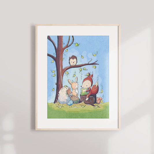 'Woodland Animal Storytime' Children's Wall Art Print