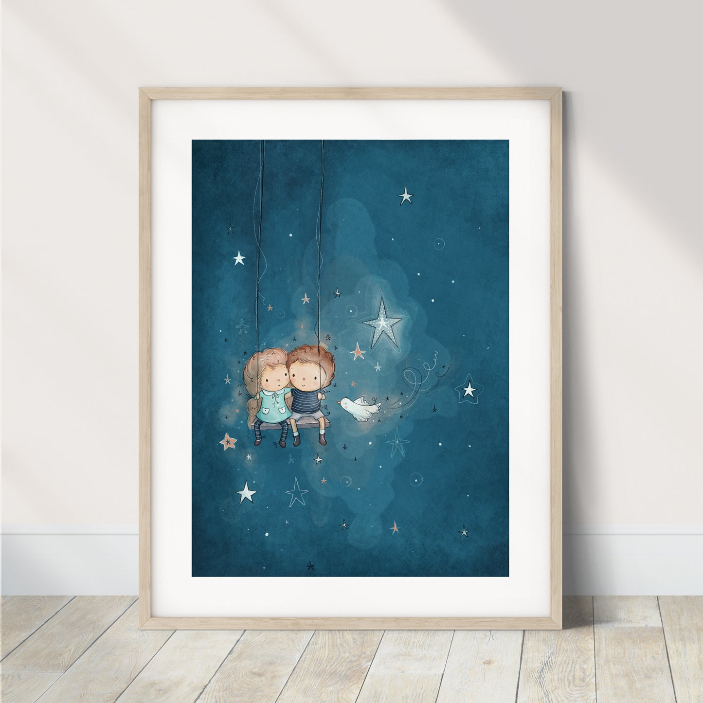 'Starry Swing' Children's Wall Art Print