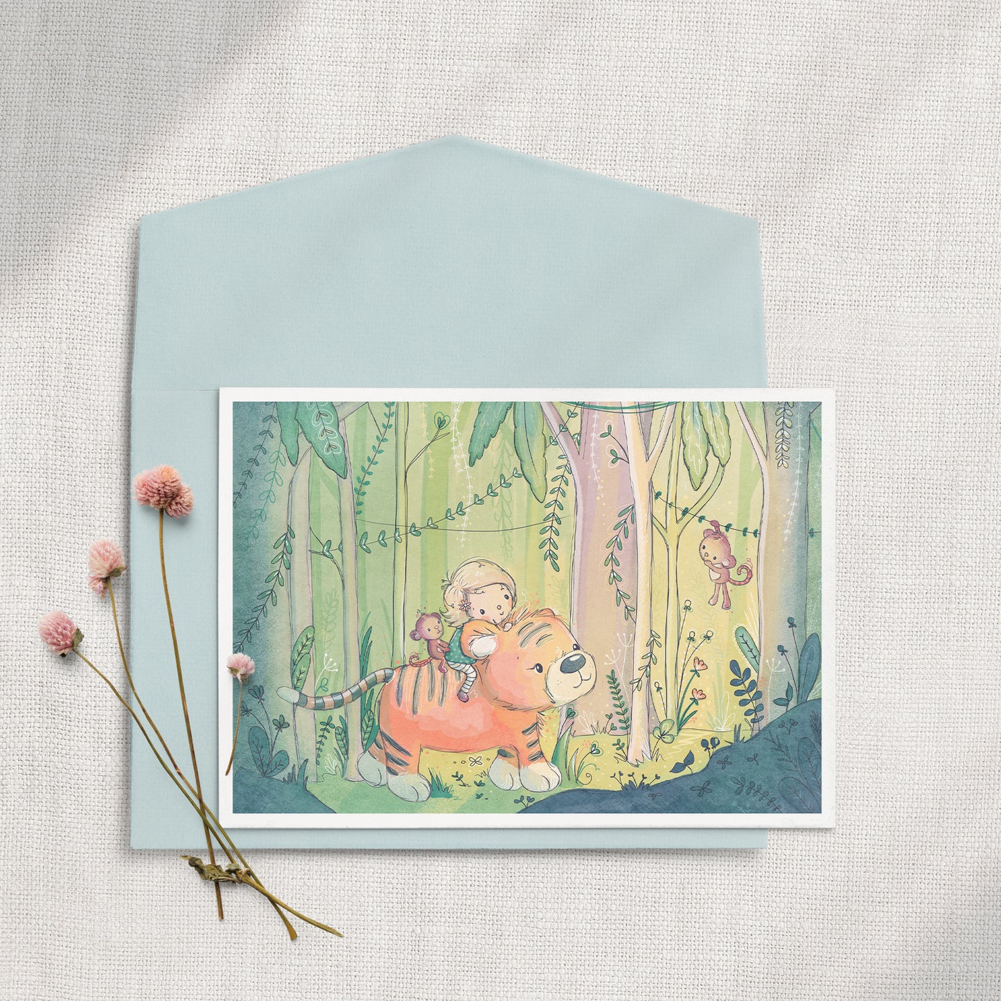 Jungle Ride - Girl 5x7 Greeting Card