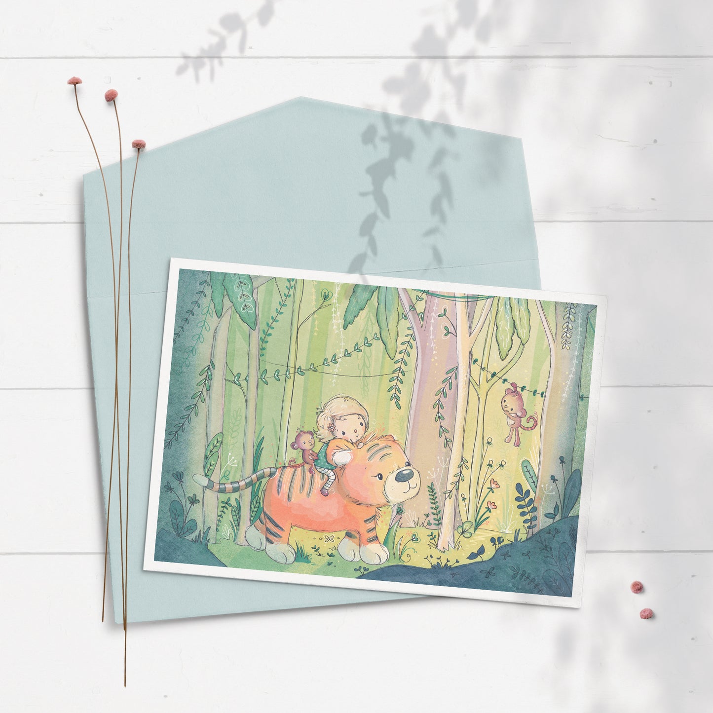 Jungle Ride - Girl 5x7 Greeting Card