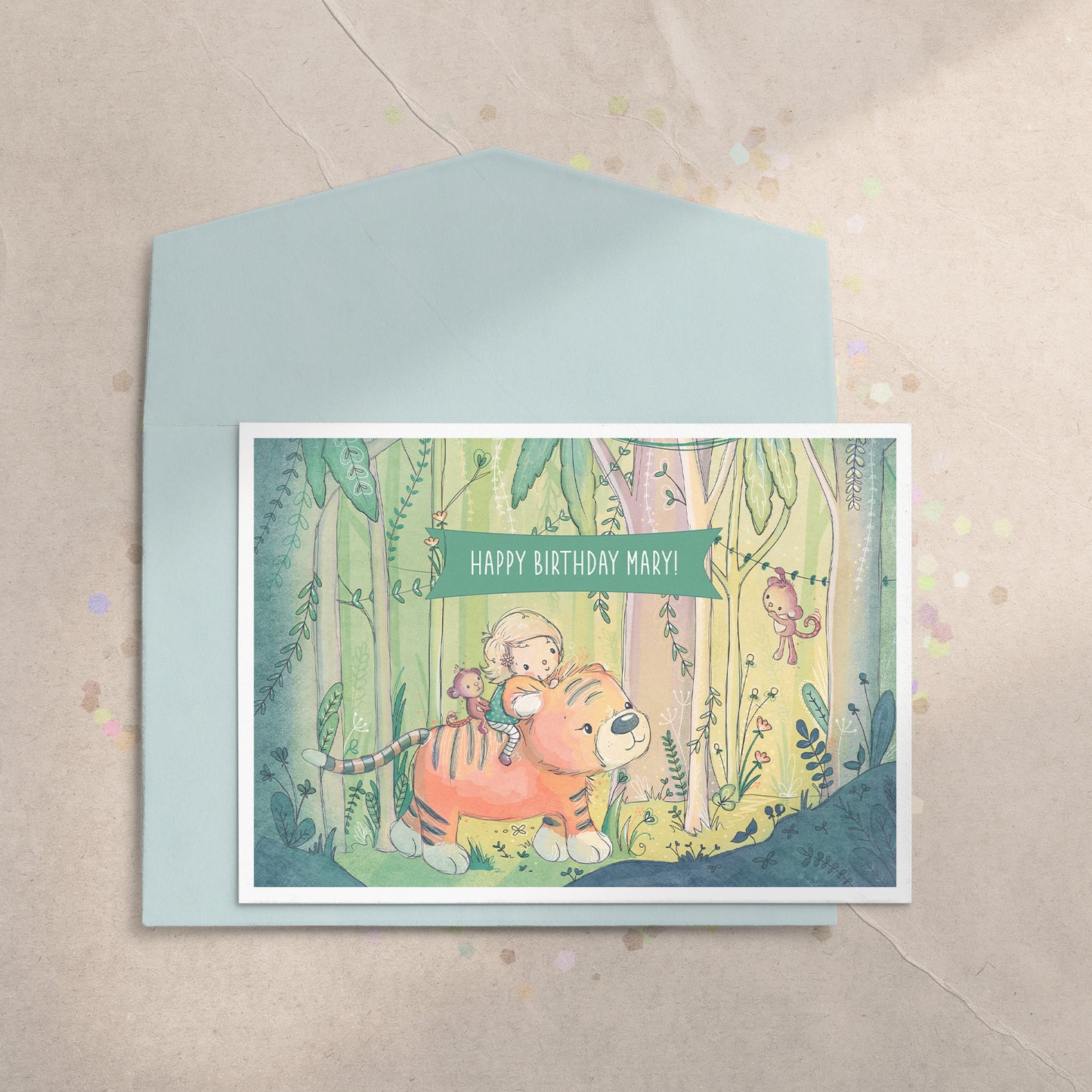Jungle Ride - Girl 5x7 Greeting Card