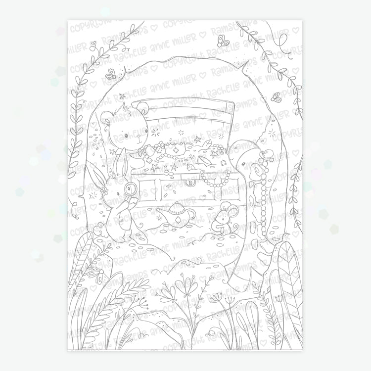 Kit & Clowder: 'Treasure Cave' Colouring Page