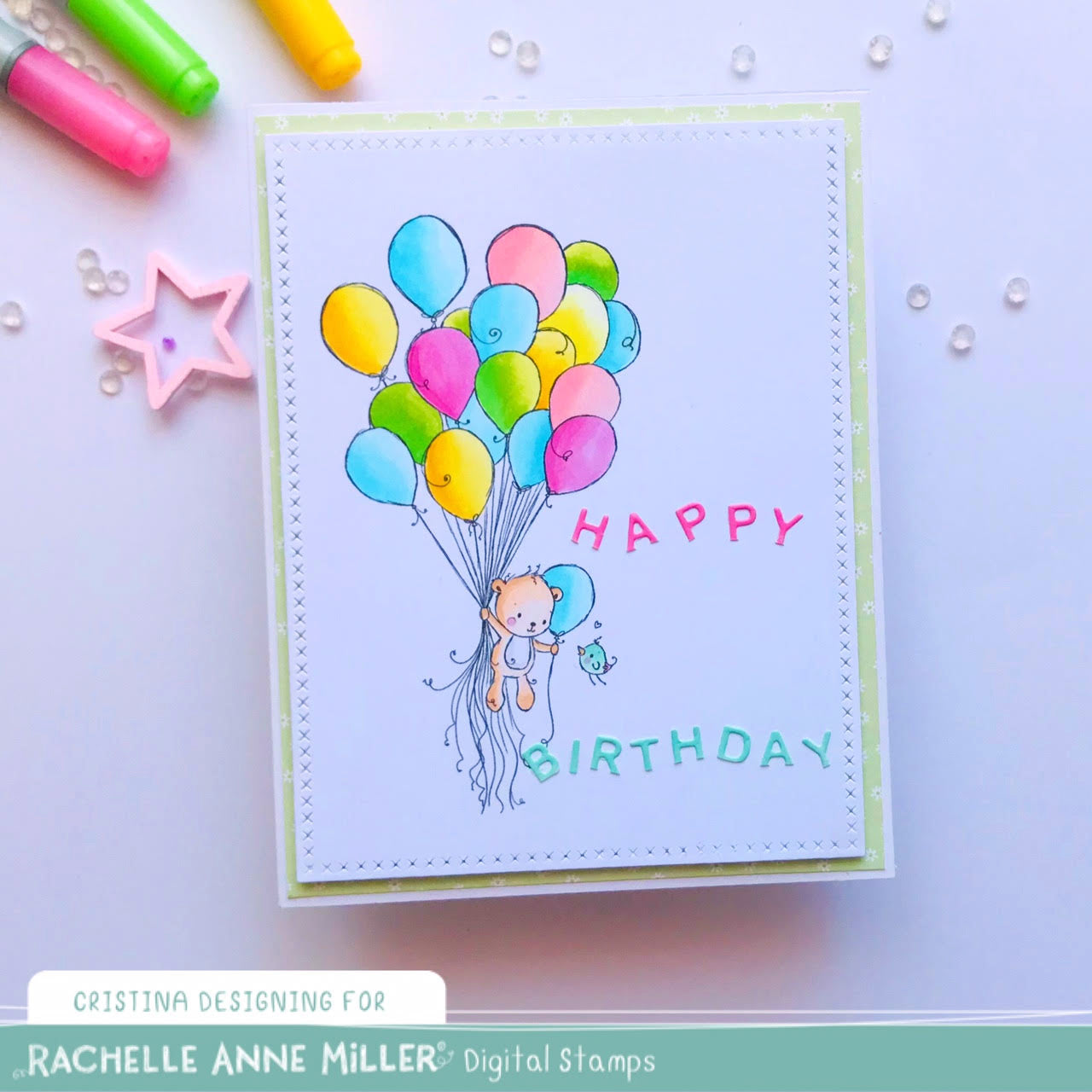 'Teddy's Balloons' Digital Stamp