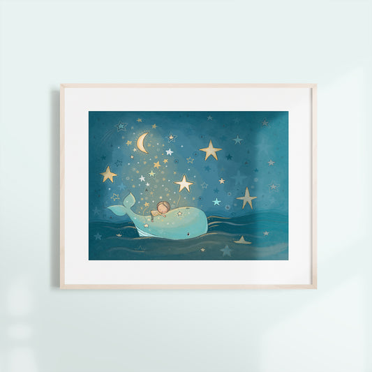 'Whale Dreams - Boy' Children's Wall Art Print