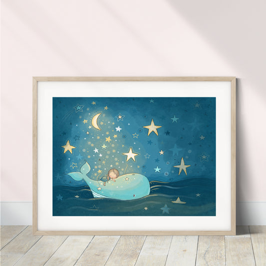 'Whale Dreams - Girl' Children's Wall Art Print