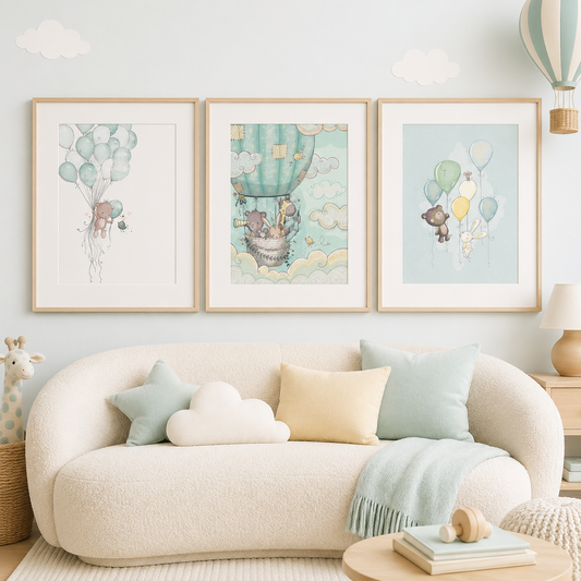 'The Cloud Parade' Children's Wall Art Print Set of 3