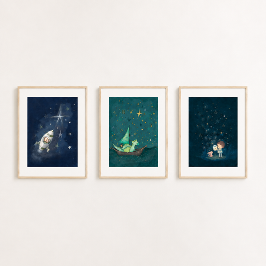 'Night Sky Adventures' Children's Wall Art Print Set of 3