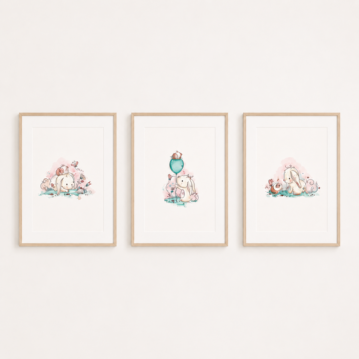 'Little Bunny Days' Children's Wall Art Print Set of 3