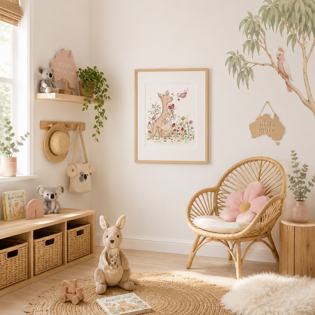 'Kangaroo & Galah' Children's Wall Art Print
