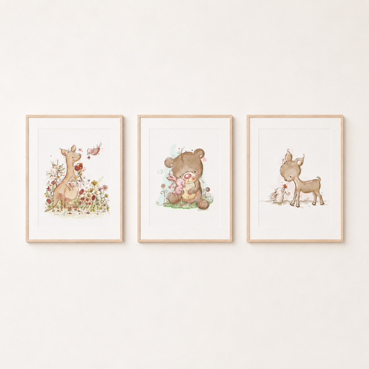 'Little Wild Hearts' Children's Wall Art Print Set of 3