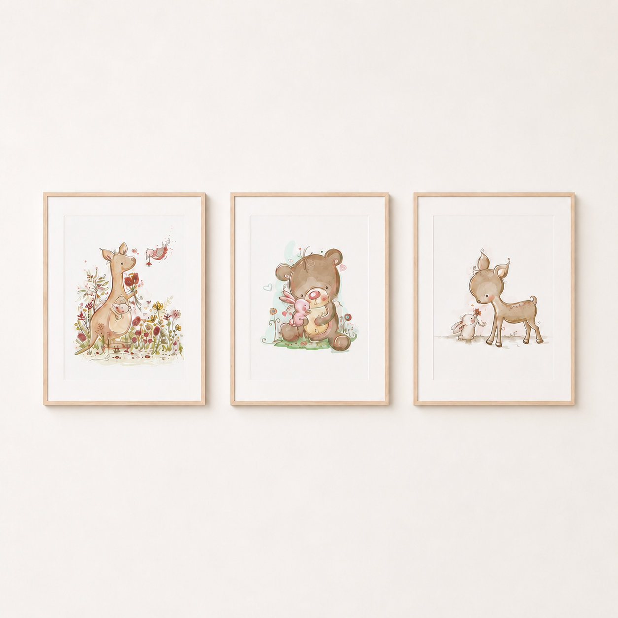 'Little Wild Hearts' Children's Wall Art Print Set of 3