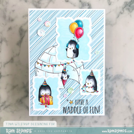 'Penguin Party' Scene Creator Digital Stamp