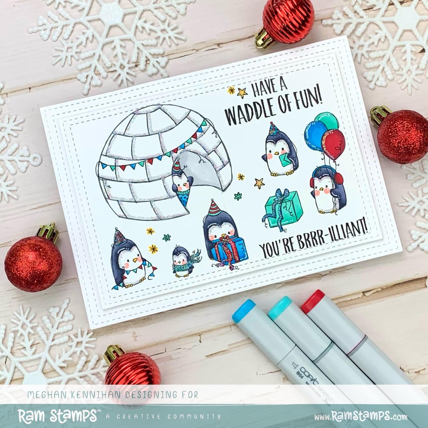 'Penguin Party' Scene Creator Digital Stamp