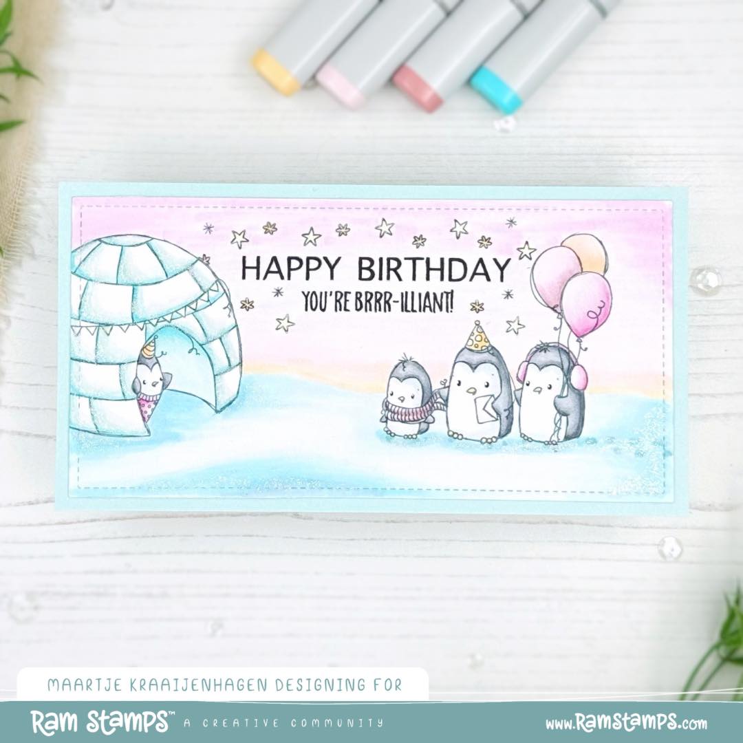 'Penguin Party' Scene Creator Digital Stamp