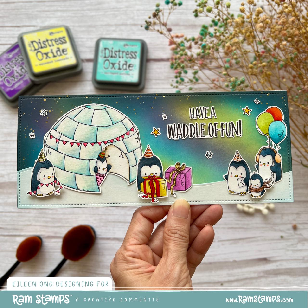 'Penguin Party' Scene Creator Digital Stamp