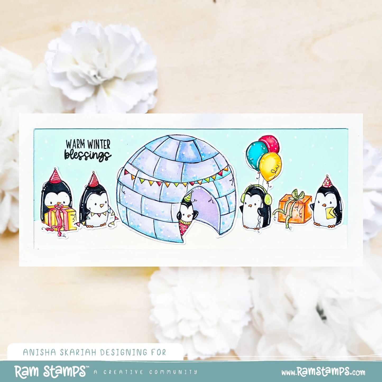 'Penguin Party' Scene Creator Digital Stamp