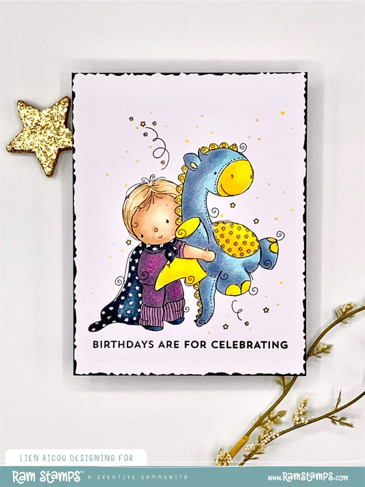 'Boy & Stuffed Dragon' Digital Stamp