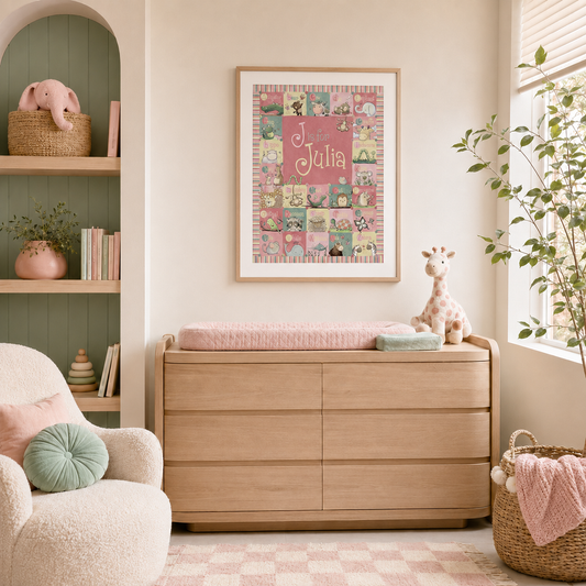 'Personalized Pink Alphabet' Children's Wall Art Print